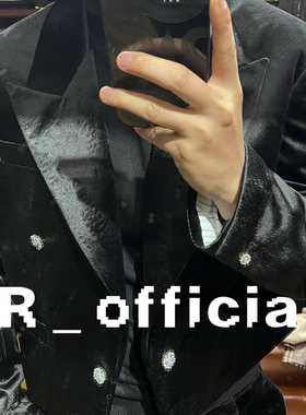 爱穿衣服的让先生 宋江同款 黑色丝绒钻石扣 短款宽肩夹克