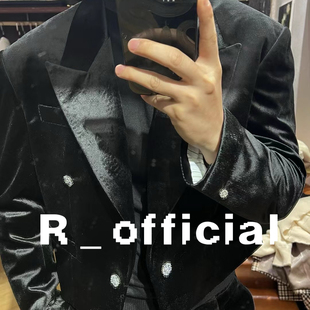 爱穿衣服的让先生 宋江同款 黑色丝绒钻石扣 短款宽肩夹克