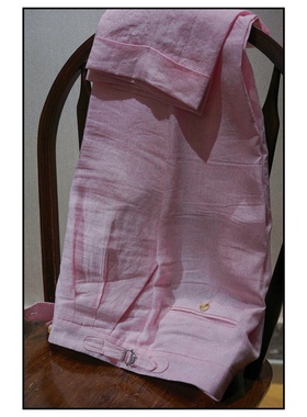 RTions让定制 粉色亚麻那不勒斯西裤