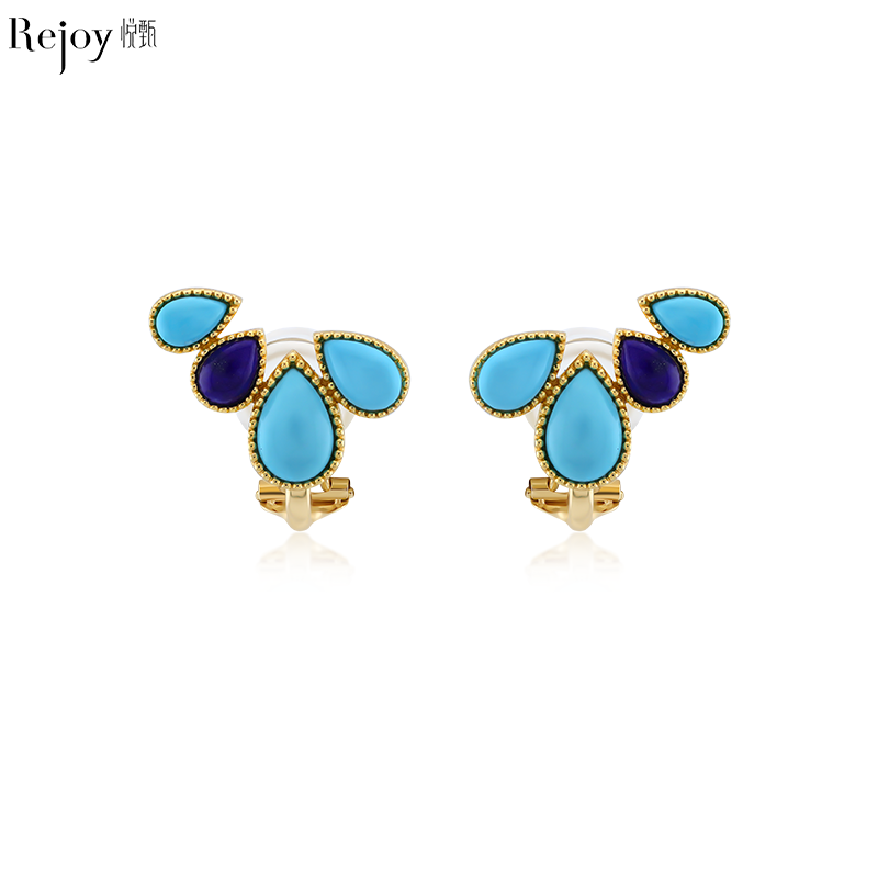 悅甄18k金青金石美松石耳夾