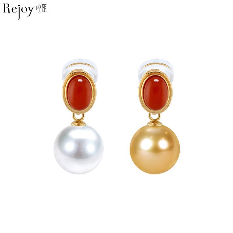 悦甄两戴款-18K金南红珍珠耳夹,珠宝/钻石/翡翠,耳饰,淘宝优惠券,粉丝福利购,淘宝优惠卷