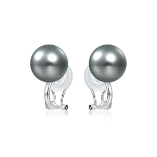 悦甄18k金大溪地黑珍珠铂金灰无痛耳夹女无耳洞耳饰耳钉 classic