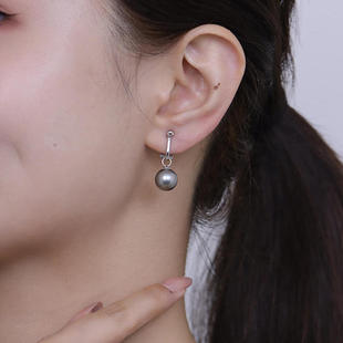 【直播间专享直降】(挂珠款)18K金可换珠耳夹 大溪地铂金灰珍珠