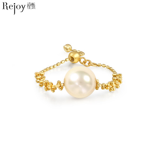 悦甄18K金Akoya羽皇金色珍珠戒指