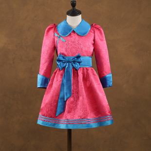 蒙美人女童蒙古族服装民族舞蹈演出表演服女孩传统长款儿童蒙古裙