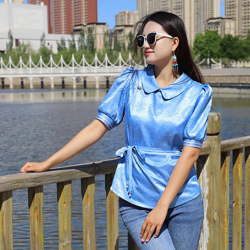 蒙美人娃娃领蒙古服装女薄短袖