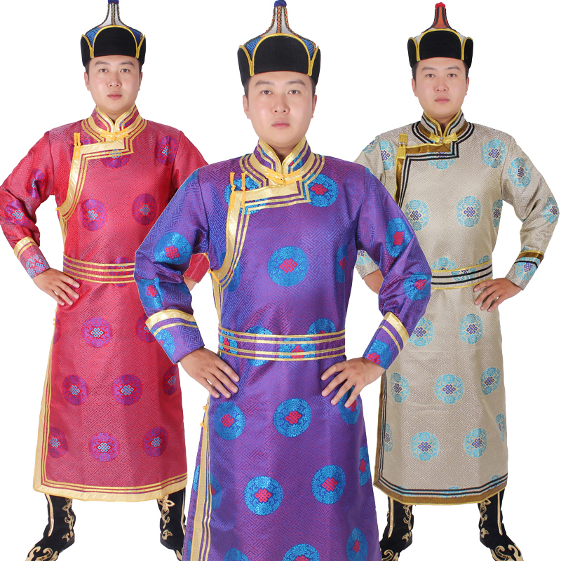 男士蒙古袍长款传统蒙古服蒙古族舞蹈演出服饰男士蒙古族婚礼服