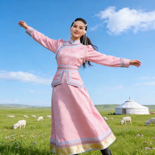 蒙古族女甜美草原风蒙古袍礼服