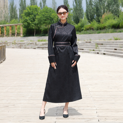 蒙古元素女装长款传统蒙古袍新款立领宽松提花布蒙古族服饰生活装