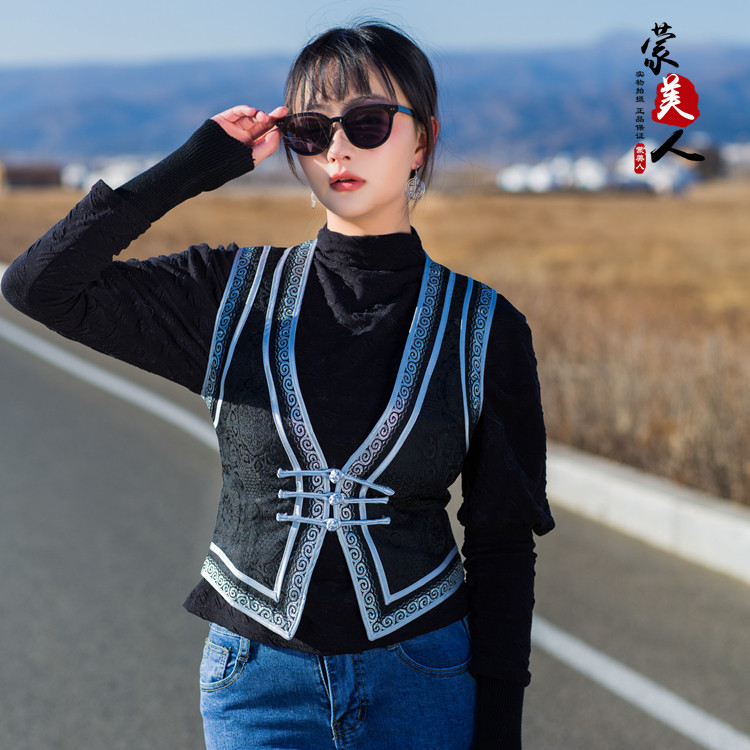 蒙古族马甲女士民族风小马夹坎肩手工盘扣显瘦蒙古服装上衣日常装