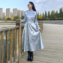 蒙古元 素连衣裙女士改良现代蒙古袍长裙手工盘扣显瘦日常蒙古服装