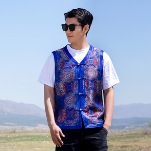 蒙美人新款高档精品男士马甲蒙古族民族风坎肩手工短款立领马夹