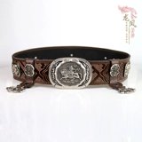 Монгольская характеристика чистая кожаная мужская ремень белая бронзовая пряжка осажденная летающая лошадь благодарная пояс монгольский мангольский халат аксессуары