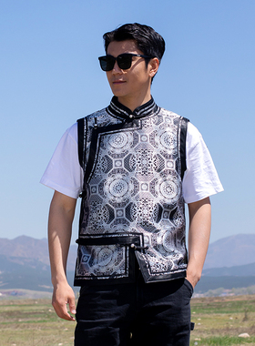 蒙美人蒙古元素马甲男立领少数民族新品蒙古族服装传统马夹短款