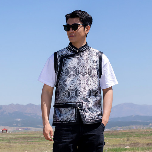 蒙美人蒙古元素马甲男立领