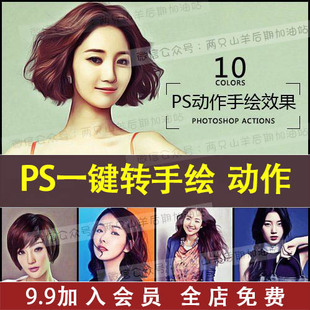 PS动作照片一键转手绘漫画卡通效果插件动作头像变漫画卡通