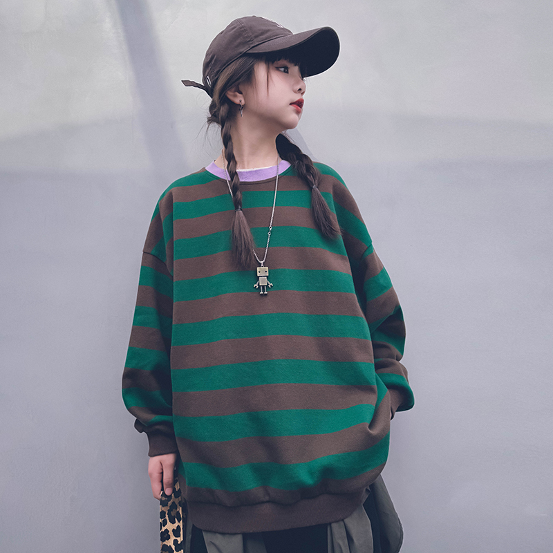 冷大娘春夏男女纯棉街舞条纹卫衣