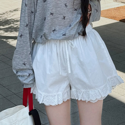 冷大娘中大童纯棉夏季花边短裤