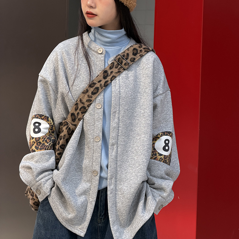 冷大娘男女中大童秋冬加绒开衫