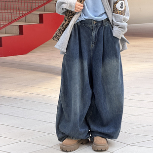 冷大娘 男女中大童纯棉牛仔裤宽松街舞演出长裤子潮酷裤亲子款