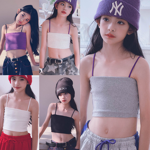 冷大娘女童撞色吊带背心高腰修身内搭打底抹胸上衣外穿防走光内衣