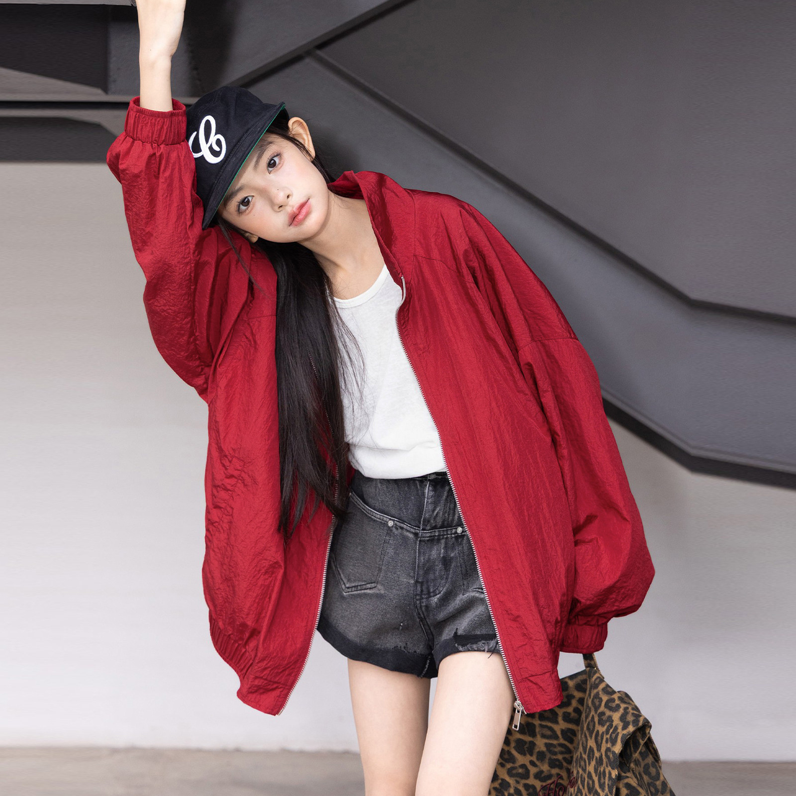 冷大娘中大童防晒外套户外露营骑行冲锋衣宽松潮酷工装防风衣上衣