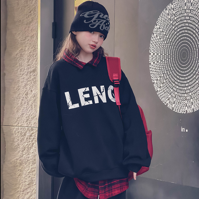 冷大娘中大童加绒加厚长袖卫衣