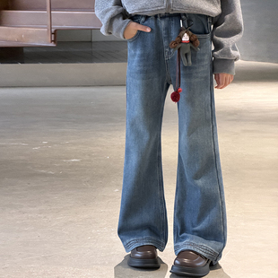 冷大娘 秋冬中大童加绒牛仔弹力修身显瘦裤喇叭裤潮裤小个子亲子