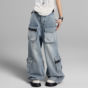 冷大娘 中大童牛仔长裤小个子工装高阶水洗做旧复古裤子亲子