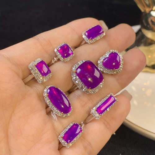 潮生石舒俱来荧光玻璃紫戒指