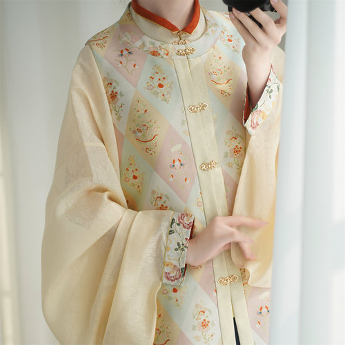 【水田四季花】仿妆花帝尧汉服圆领短比甲破肩改良