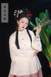 帝尧汉服白色立领弓袋袖 短袄竹兔衔枝 交领琵琶袖