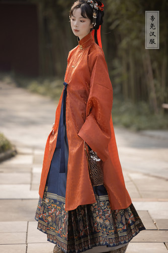 帝尧汉服 晚明暗纹竖立领对襟长衫异色翻领