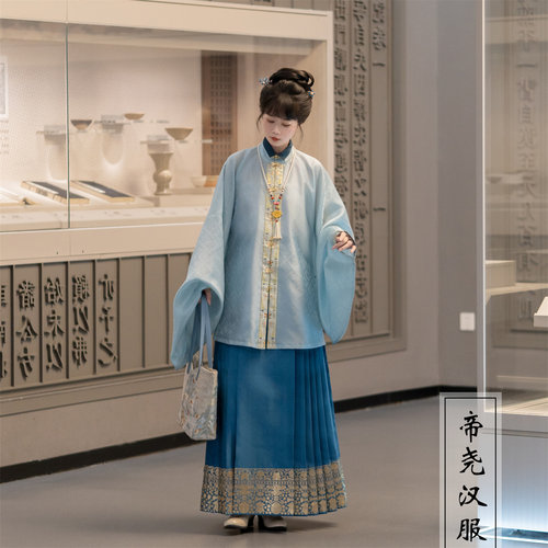 春分.窗影栽云】月白蓝立领短衫帝尧汉服原创明