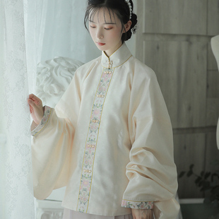 帝尧汉服立领竖领对襟短袄原创传统明制双层浅牙