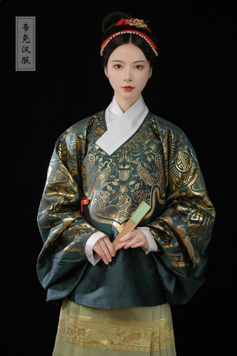 【云仙】帝尧汉服 墨绿仙鹤云纹织金交领短袄原创