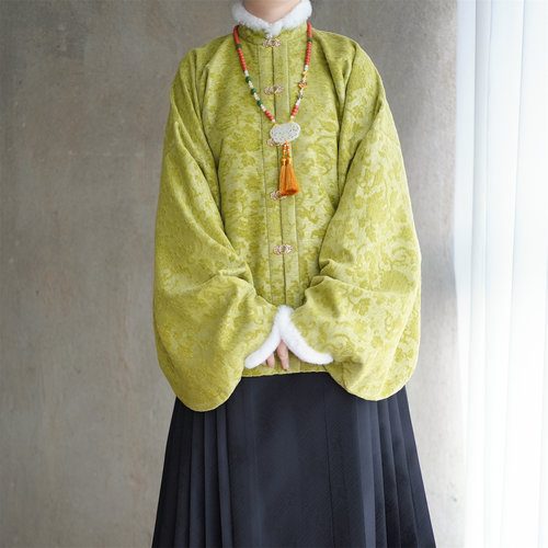 【四时绒花】缠枝花立领短袄帝尧汉服仿漳绒加绒