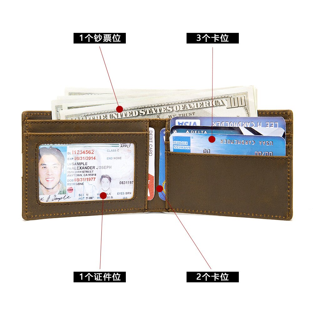 亚马逊男士真皮钱包rfid防盗刷卡包短款美金夹复古头层牛皮wallet