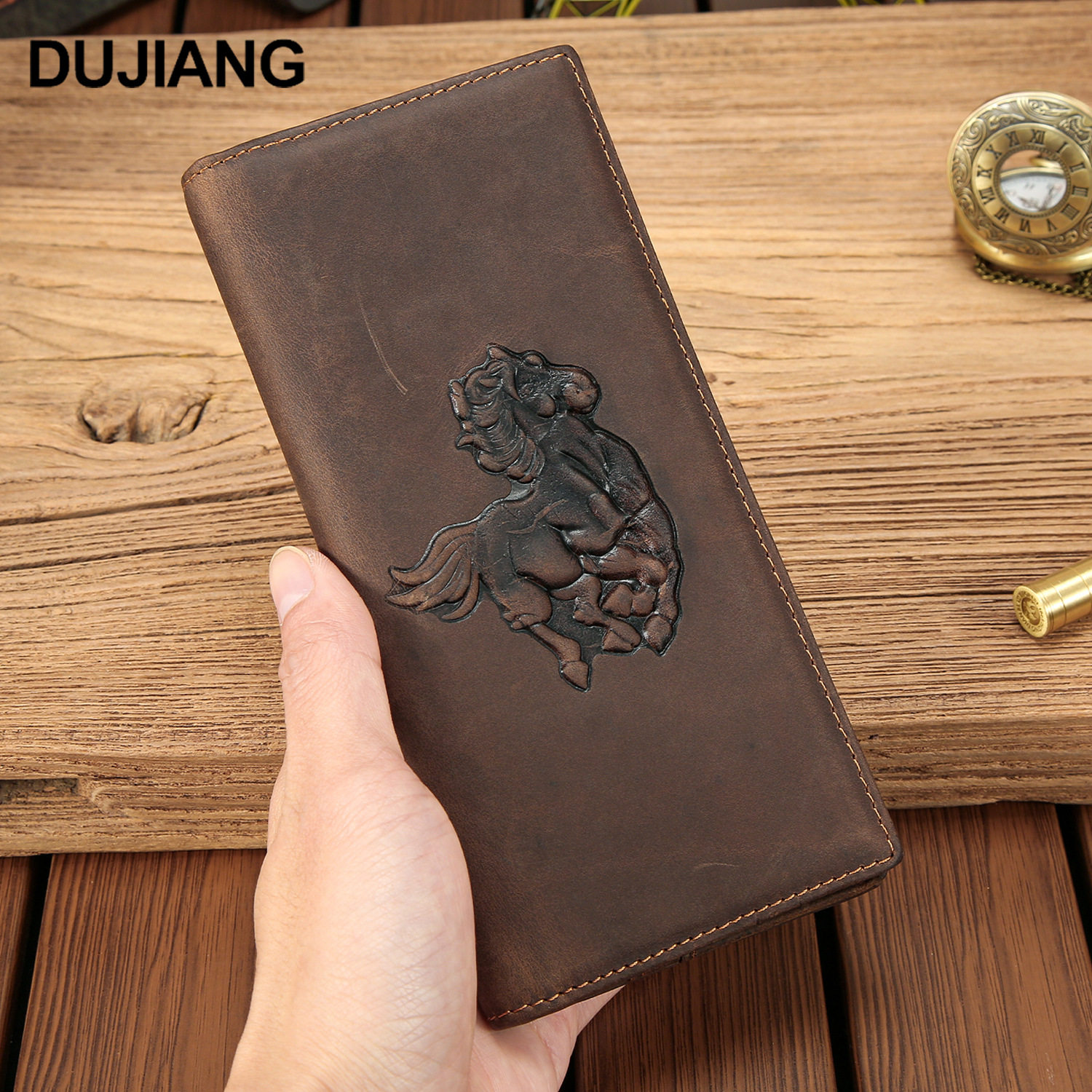 疯马皮男士钱包复古大容量长款wallet零钱包压花真皮卡包手拿包
