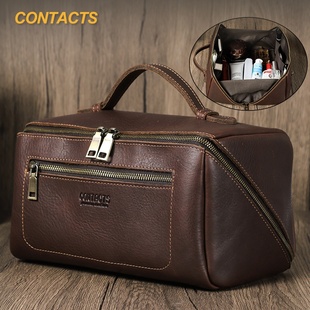 全粒面头层牛皮男女通用手提包多功能旅行收纳包真皮洗漱包化妆包