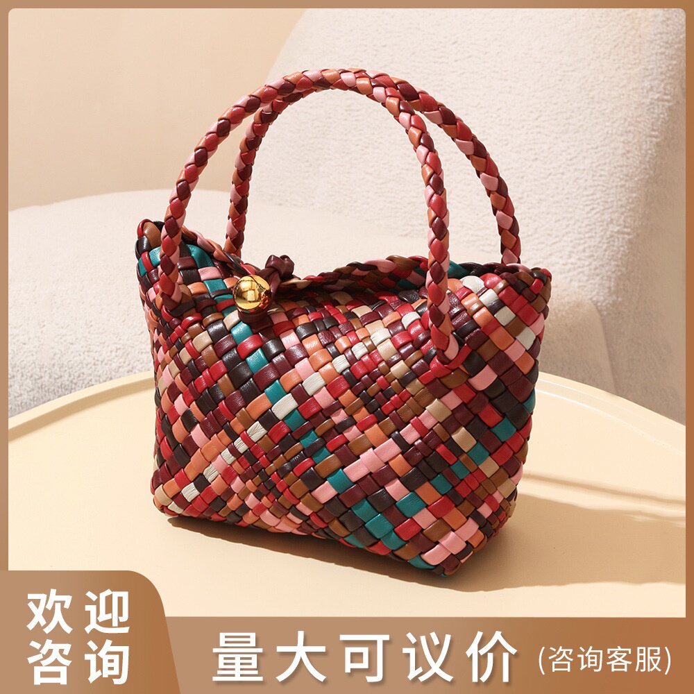 yuqixuan柔软小羊皮编织彩虹包小众子母包大容量感通勤真皮女包