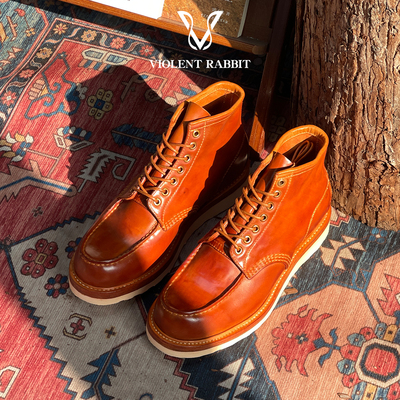 VR兔爷 马臀皮875工装靴水洗焦糖色高帮莫卡辛鞋手缝固特异男鞋