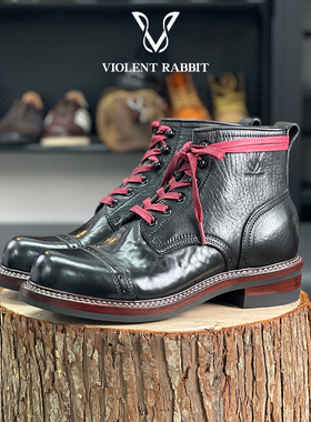 VR兔爷V105伞兵靴缩纹马臀皮工装靴高帮手工鞋固特异非julian复古