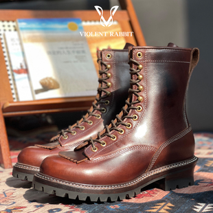 VR兔爷7.5英寸中脸靴霍尔文CXL红棕茶芯皮手工固特异工装靴高筒靴