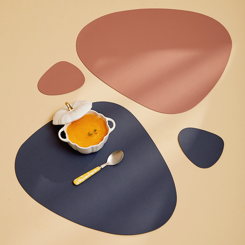 ins风椭圆皮革防水防油西餐垫