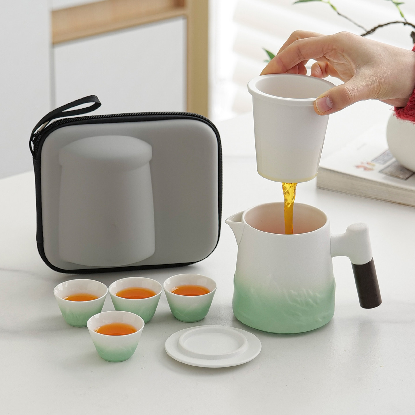 高档户外便携式一壶四杯旅行茶具露营便携式装备陶瓷茶壶茶杯定制