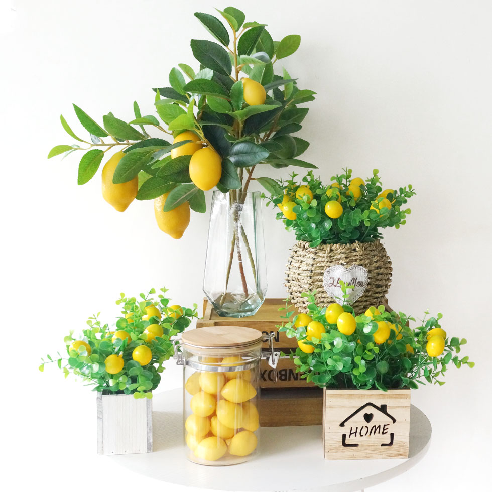 ins同款仿真柠檬果枝条插花简约室内软装花卉客厅摆件装饰假花