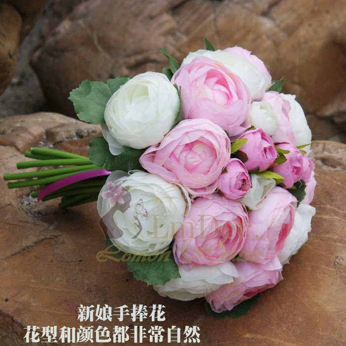 茶玫韩式新娘手捧花仿真花球 创新娘手捧花