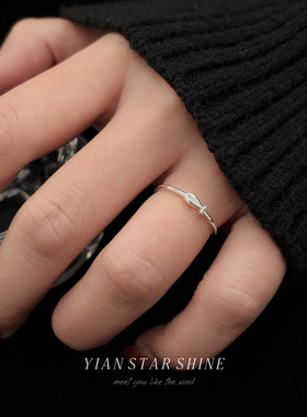 S999纯银戒指女锦鲤小鱼简约小众设计开口戒细款素圈百搭指环手饰