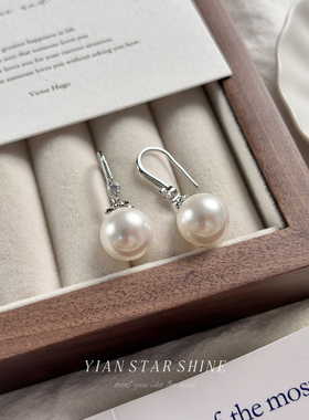 S999纯银高级感小众设计女耳环韩版圆形气质耳坠耳饰轻奢珍珠耳钉